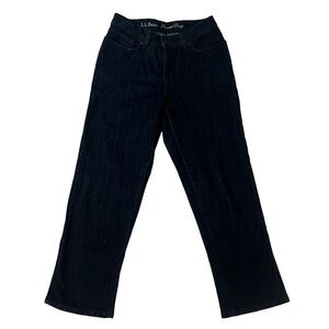 LL Bean Women's Straight Leg Favorite Crop Mid Rise Jeans Dark Blue Size 6